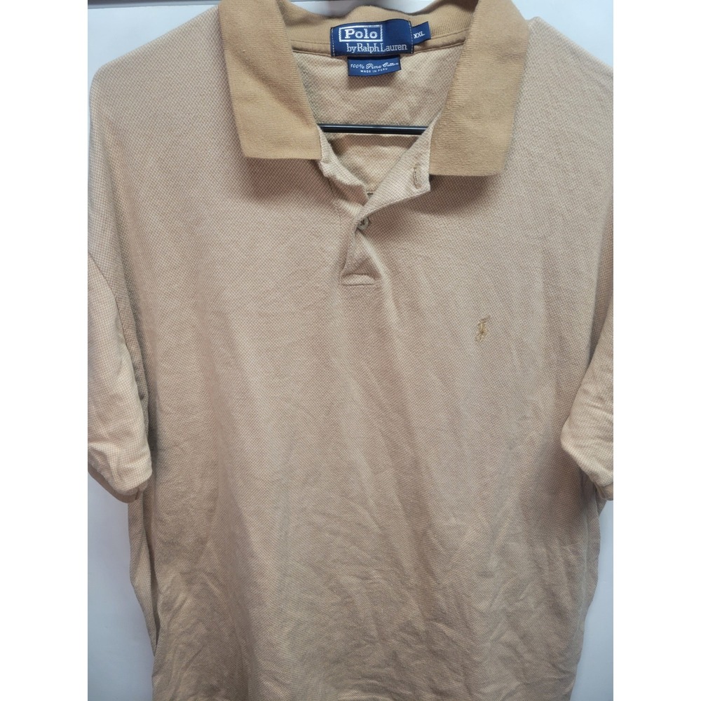 Vtg Polo Ralph Lauren XXL Tan Pima Cotton Polo Shirt Embroidered Logo